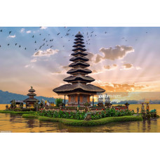 Алмазная мозаика 30*40 (класс) полное заполнение без подрам. (31цв) ЗАКАТ НАД ПАГОДОЙ (Арт. WFC051)