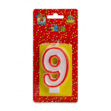 Свеча для торта с красной окантовкой с блестками Цифра 9 С-2414