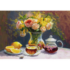 Холст с красками 30х40 см по номер. Ароматное чаепитие (Арт. 112374) Джаззл   