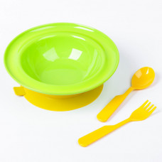 134 Тарелка на присоске с ложкой и вилкой ; 4820121900678