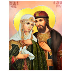 Холст с красками 40х50 см по номерам. СВЯТЫЕ ПЁТР И ФЕВРОНИЯ (Арт. Х-6603)