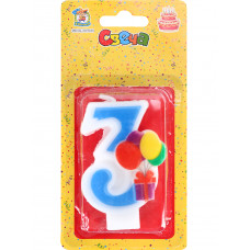 Свеча для торта Весёлый праздник синяя Цифра 3 С-5927