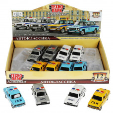 Машина металл ВАЗ-2104/2106 ПОЛИЦИЯ 12 см, двер, баг, инерц, в ассорт, кор. Технопарк LADA210406-12DB12-POL