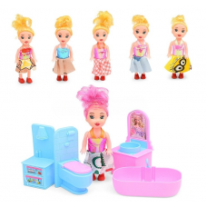 Кукла с набором мебели для ванной комнаты, в пакете HY8888-B6   