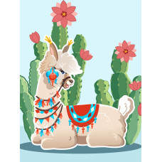 Палитра. Холст с краск. 30х40 см по номер. в кор. ЛАМА И КАКТУСЫ (Арт. Х-1790)