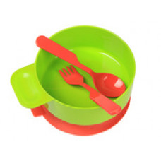 137 Тарелка на присоске с ложкой и вилкой ; 4820121900708