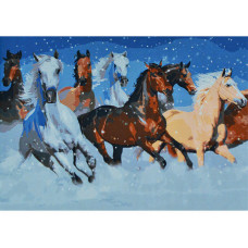 Палитра. Холст с краск. 40х50 см по номер. в пленке. ЛОШАДКИ В СНЕГУ (Арт. Х-7324)