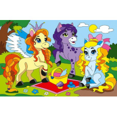 Холст на картоне 15х15 см. МИЛЫЕ ПОНИ НА ПИКНИКЕ. Арт. ХК-0381