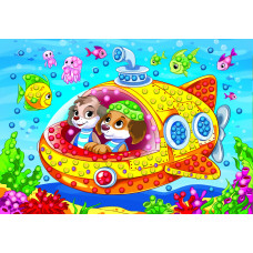 МОЗАИКА ИЗ ПОМПОНОВ. формат А4. ЩЕНКИ В ПОДВОДНОЙ ЛОДКЕ. Арт. М-0417