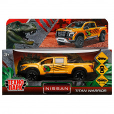 Машина металл NISSAN TITAN ДИНОЗАВРЫ 12,5 см, двери, баг, инер, желтый, кор.Технопарк TITAN-13DIN-YE