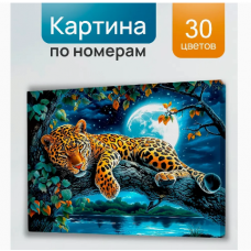 Холст с красками 30x40 см по номерам (в коробке) (30 цв.) Ночной леопард на ветке (арт.ХК-3236)   