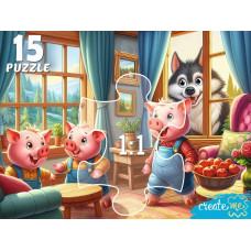МАКСИ-ПАЗЛЫ 15 элементов.ТРИ ВЕСЕЛЫХ ПОРОСЕНКА И ВОЛК (арт. УК15-0206)