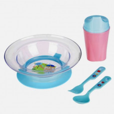 122 Набор детской посуды ( тарелка, ложка, вилка, поильник) ; 4820121901552 (полн) (Бусинка)