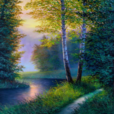 Холст с красками 40х40 см по номерам (в коробке) (30 цв.) Лесная тишина (арт. Х-5636)