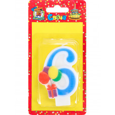 Свеча для торта Весёлый праздник синяя Цифра 6 С-5930