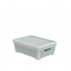 Плетёная корзина для хранения с крышкой «Лён» 11л (400х284х137мм) (серый)АП 474