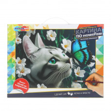 Холст на подрамнике 30*40 см с частичным заполнением, котик с бабочкой МУЛЬТИ АРТ CANV30X40-PART-122103   