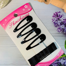 Зажимы и невидимки в наборе 12шт, цвет черный, 5см и 6см 789-321 Зажимы и невидимки в наборе 12шт, цвет черный, 5см и 6см 789-321